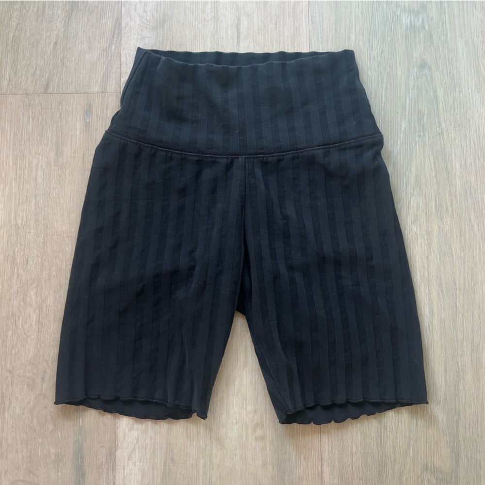 aerie Black Ribbed High-Waist Athletic Bike Shorts